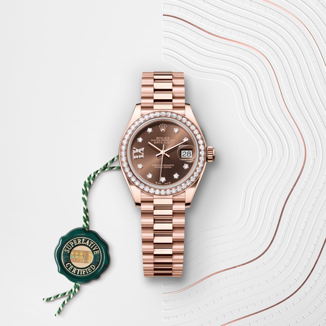 Oyster, 28 mm, Everose gold and diamonds