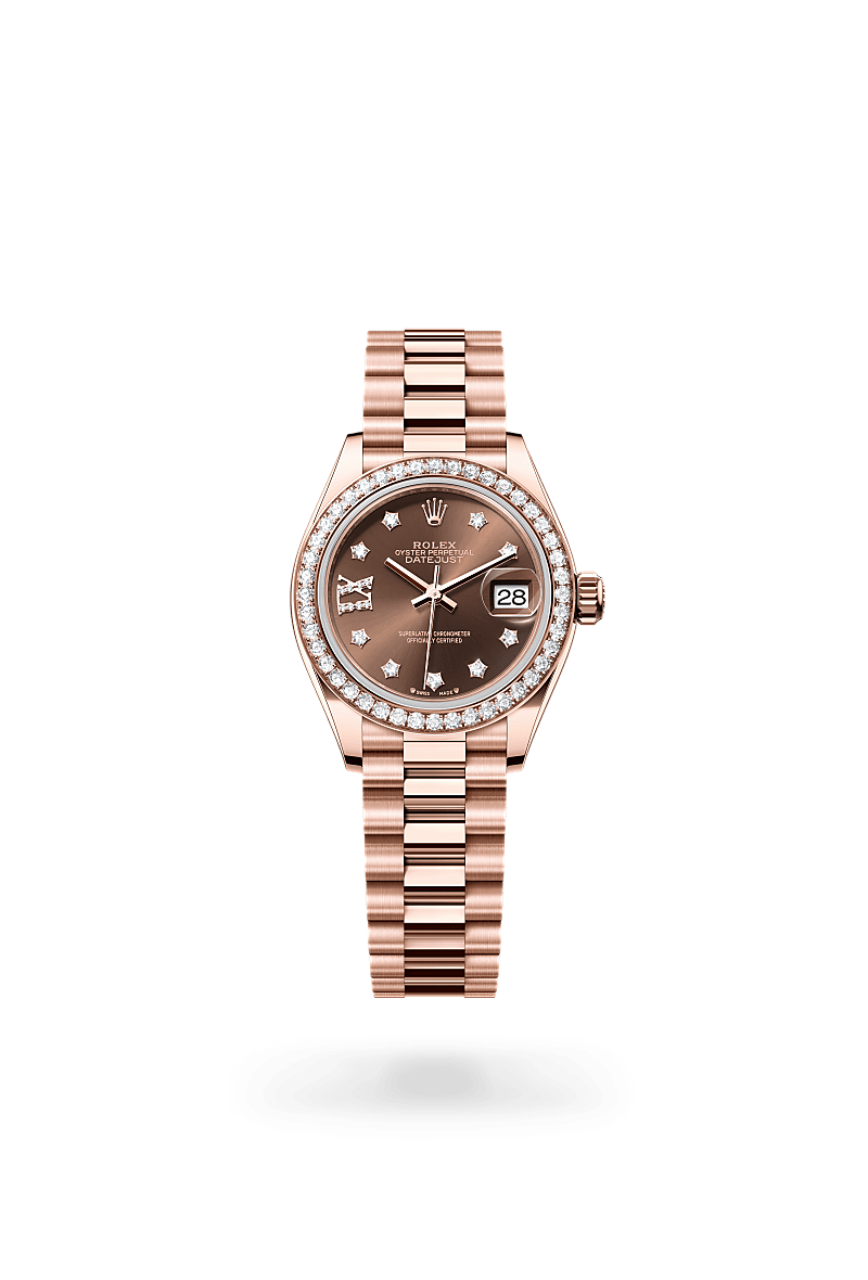 Oyster, 28 mm, Everose gold and diamonds