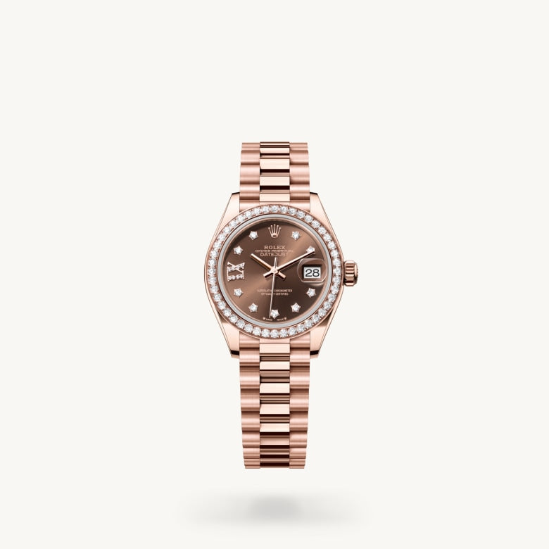 Oyster, 28 mm, Everose gold and diamonds