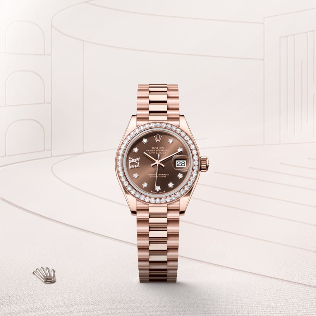 Oyster, 28 mm, Everose gold and diamonds
