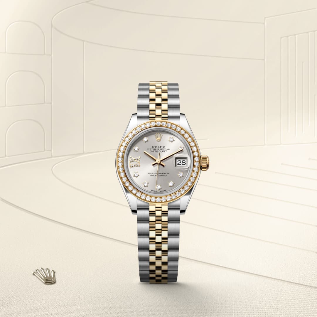 Oyster, 28 mm, Oystersteel, yellow gold and diamonds