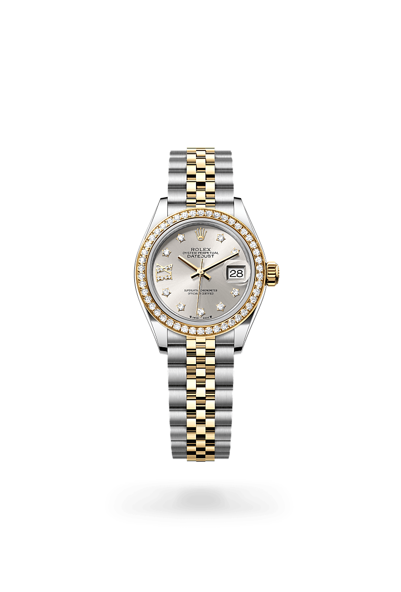 Oyster, 28 mm, Oystersteel, yellow gold and diamonds