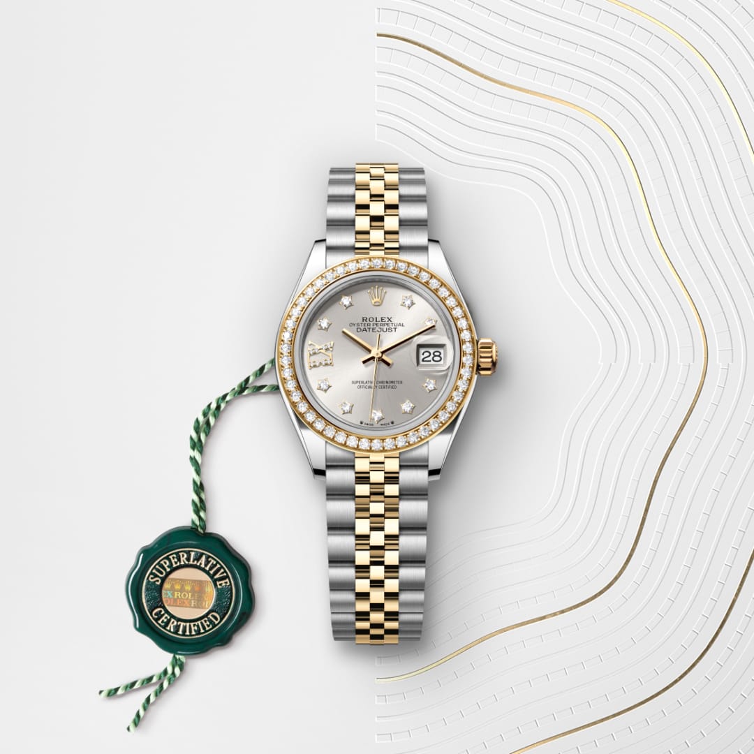 Oyster, 28 mm, Oystersteel, yellow gold and diamonds