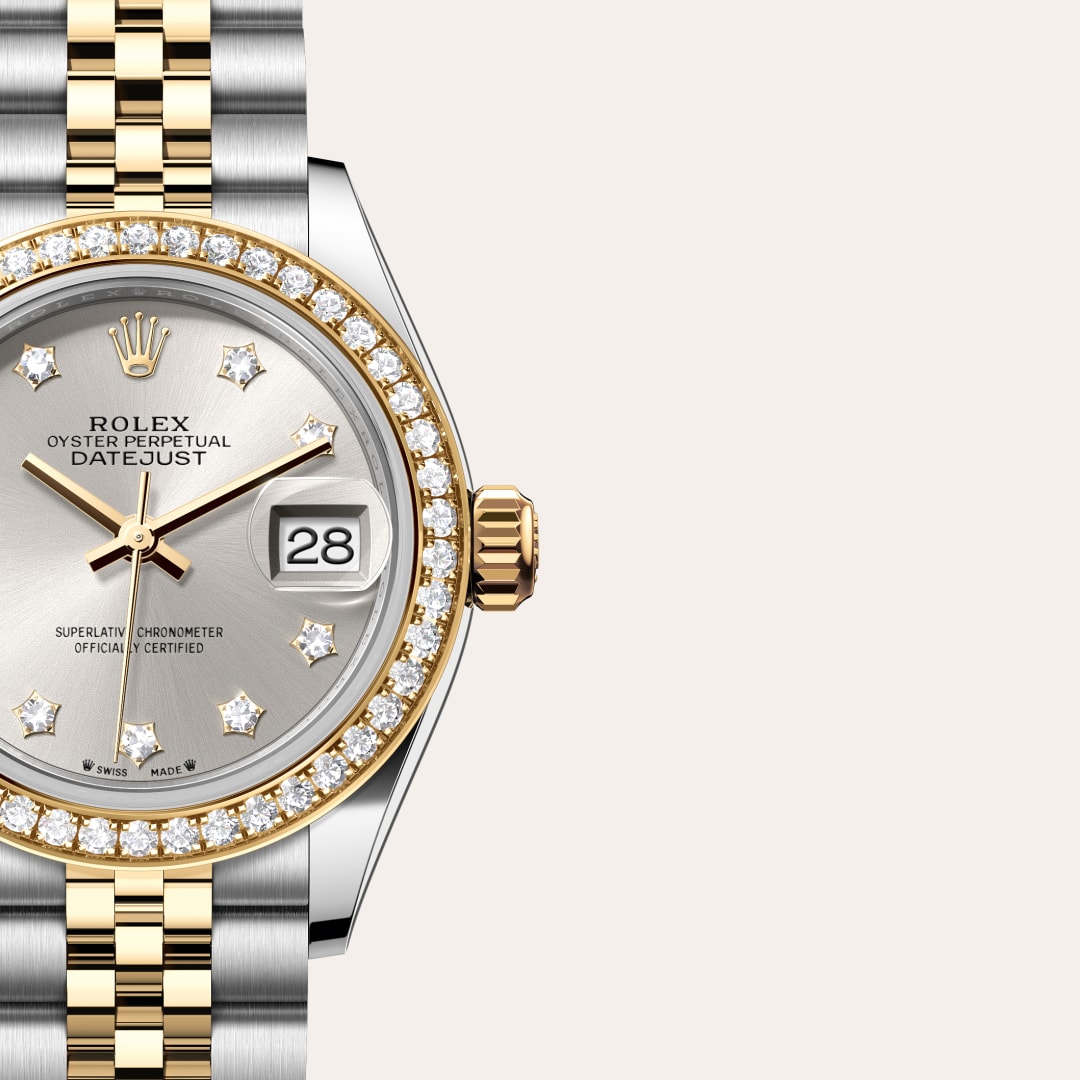 Oyster, 28 mm, Oystersteel, yellow gold and diamonds