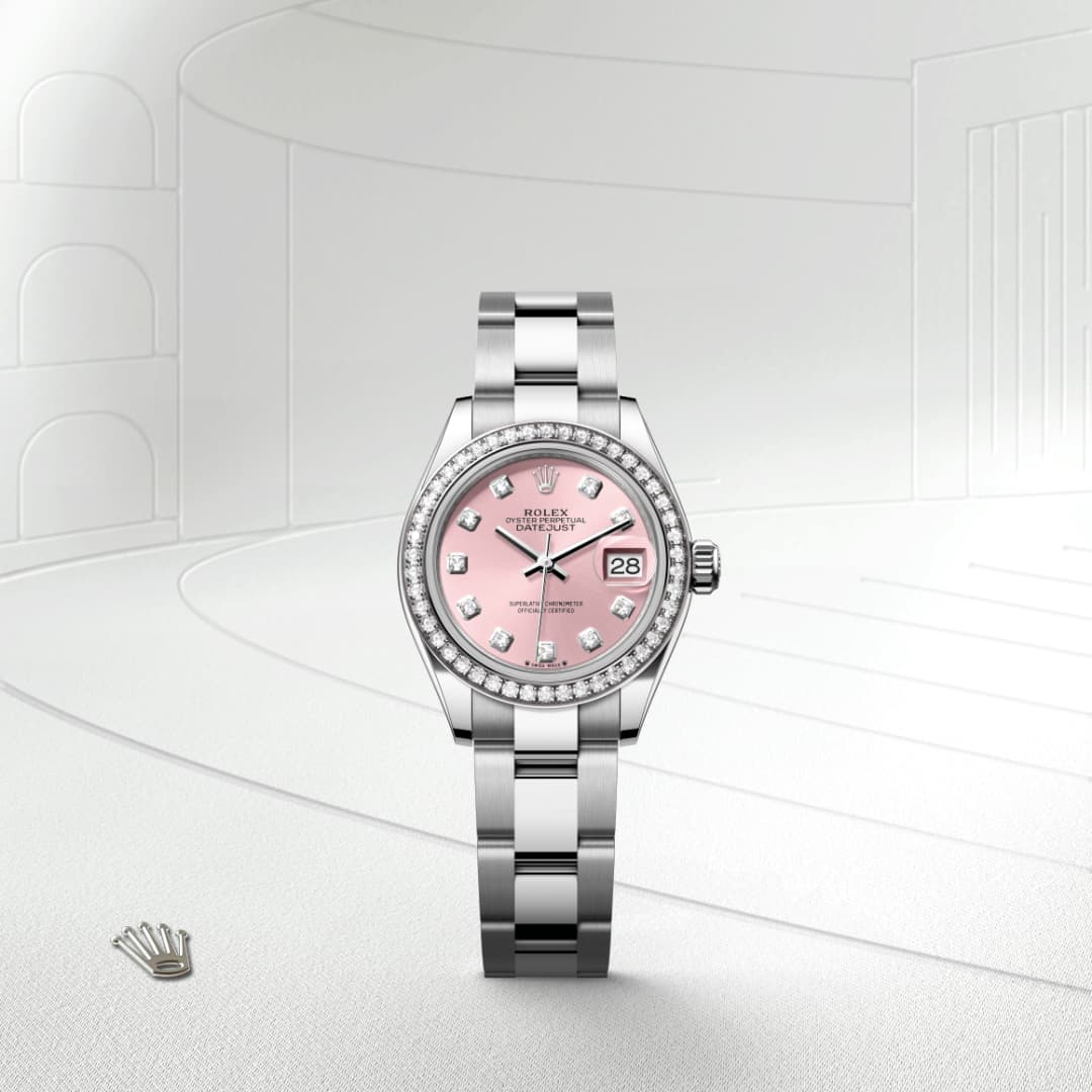 Oyster, 28 mm, Oystersteel, white gold and diamonds
