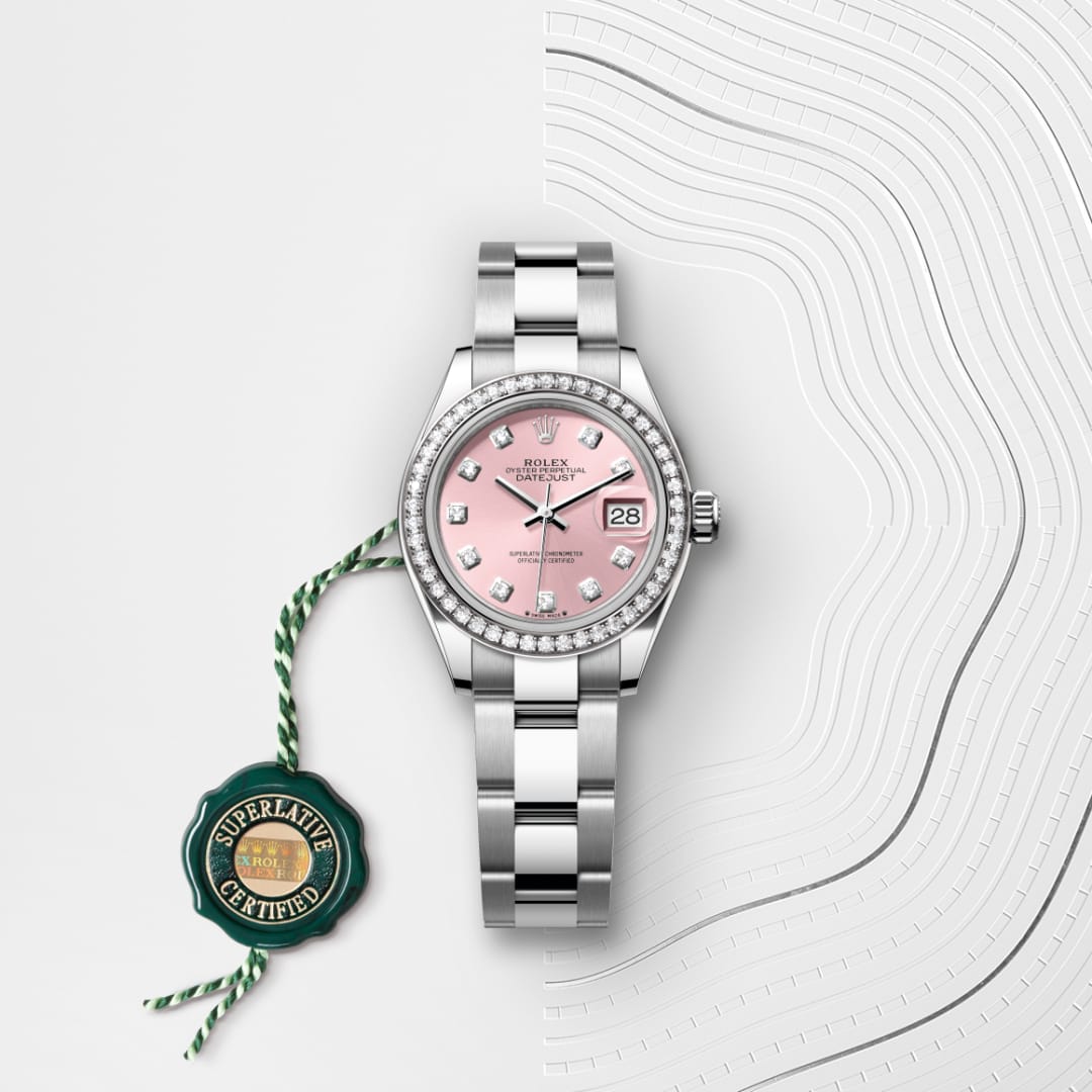 Oyster, 28 mm, Oystersteel, white gold and diamonds