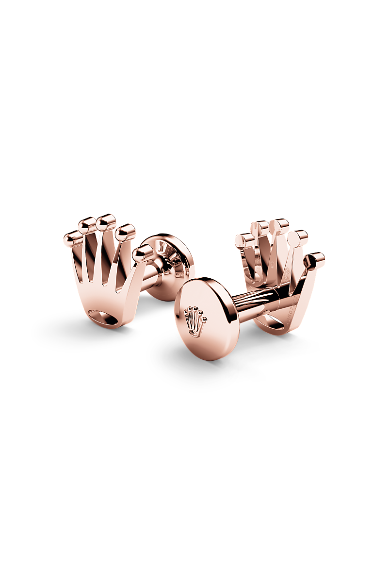 Rolex cufflinks made of 18 ct Everose gold and shaped in the form of the signature Rolex crown.