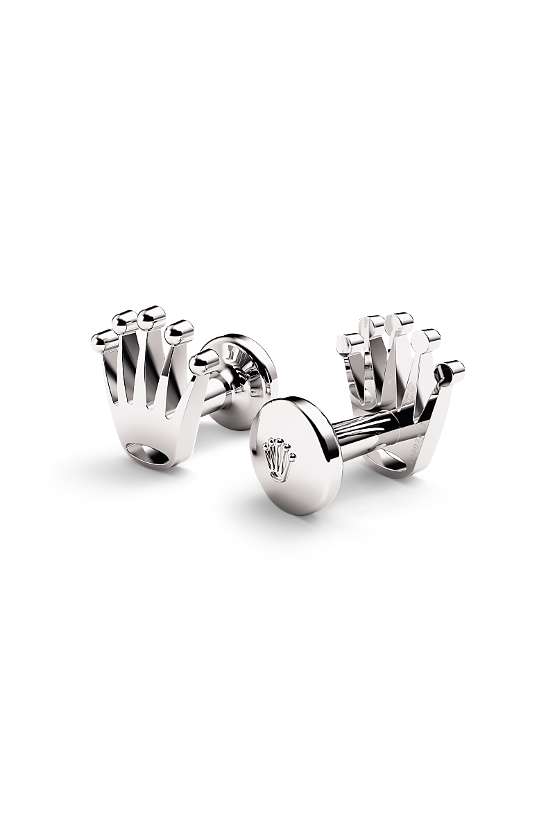 Rolex cufflinks made of 18 ct white gold and shaped in the form of the signature Rolex crown.