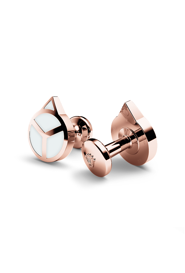 Rolex cufflinks made of 18 ct Everose gold that echo the hour hand found on Professional Rolex watches, equipped with a Chromalight display.