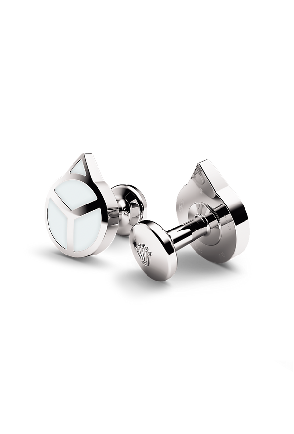 Rolex cufflinks made of 18 ct white gold that echo the hour hand found on Professional Rolex watches, equipped with a Chromalight display.